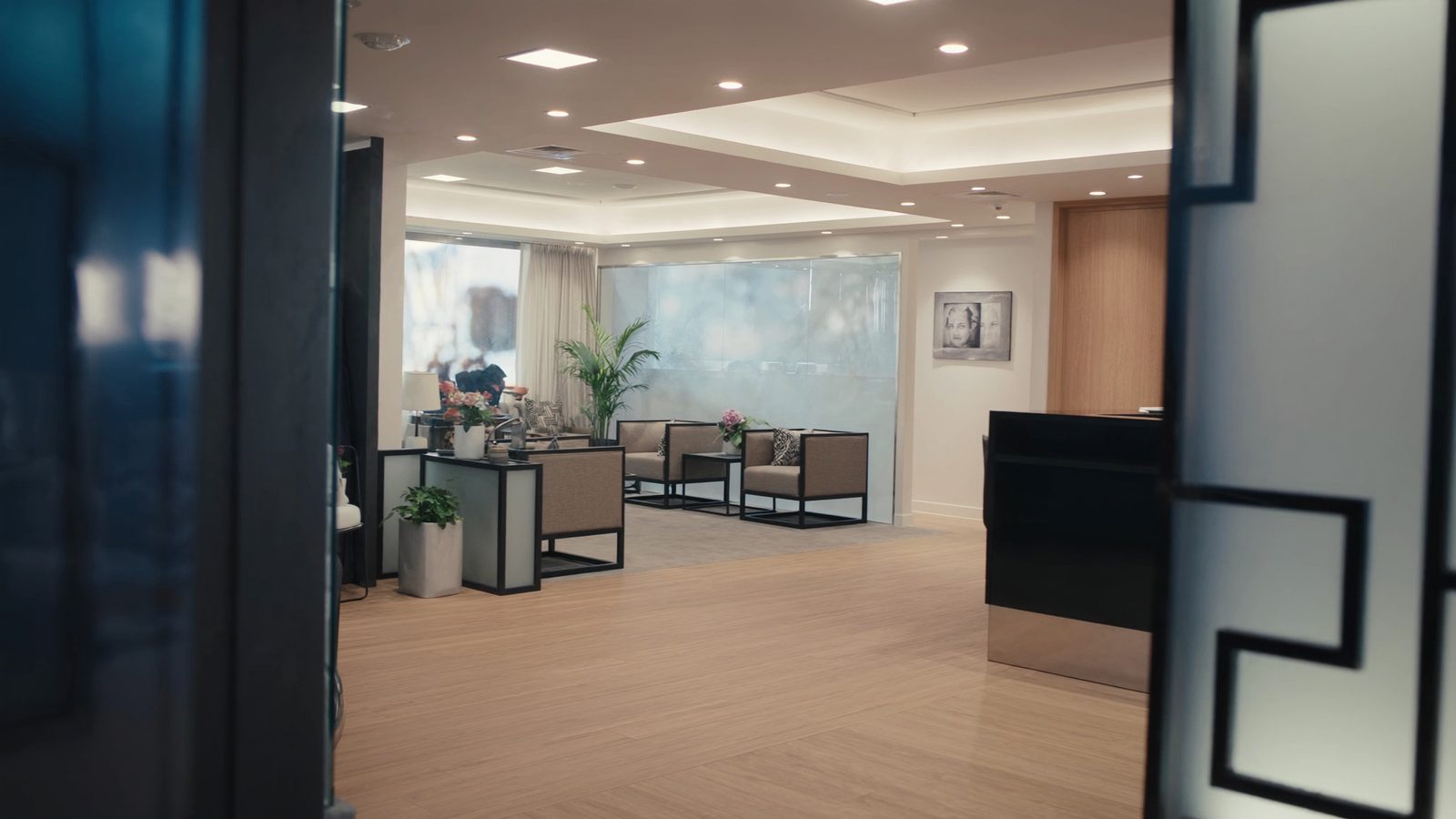 The calm, light filled reception and waiting lounge at the clinic