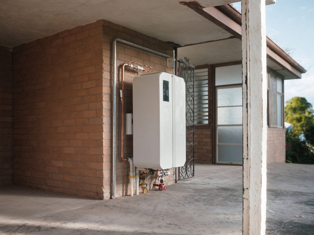 New hot water system installed on a brick wall at a Mackay home